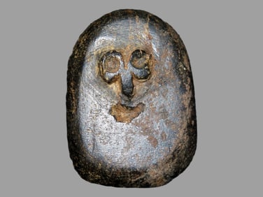 Rare Relief Carved Human Face Effigy mask, Columbia River, Oregon. Ex Cowles Collection. Well Shaped