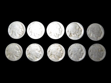 Lot of 10 Buffalo Nickels from 1913-1938, Please View Pictures for Condition