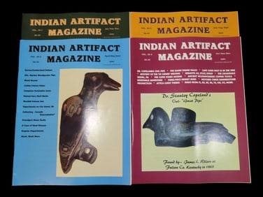 COMPLETE SET OF INDIAN ARTIFACT MAGAZINES FROM 2001, ARTICLES ON FORT PIPES, BANNERSTONES, CADDO