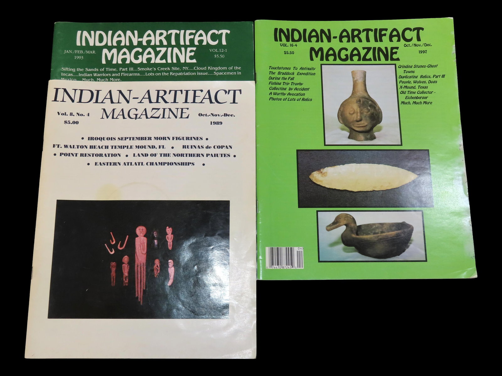 SET OF 3 INDIAN ARTIFACT MAGAZINES, IROQUOIS EFFIGIES, FT. WALTON MOUND, POTTERY, HEAD POT, AND MUCH (1 of 3)