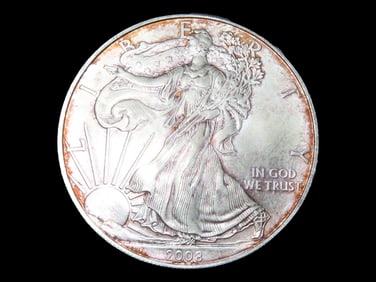 2008 Silver Eagle, 1 Ounce U.S. Silver Dollar Coin, One Pure Ounce of Silver, United States Currency