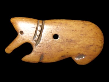 Wolf Effigy Engraved Bone Pendant found in South Dakota, Animal Effigy Bead, Mandan Culture, Circa