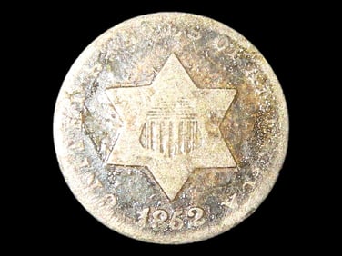 1852 Three Cent Silver, Rare Early U.S. Fractional Currency, Obsolete Coins, 3 Cents. Nice Original