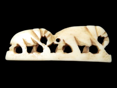 Antique Hand Carved Effigy Bone Bead / Pendant, Africa. Elephants. Great old example, nice patina