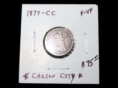 1877-CC Seated Liberty Silver Dime, Carson City Mint, Very Hard to find these early CC coins, United