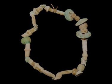 Outstanding 18" Long Egyptian Faience Mummy Beads, 1550-332BC. Some Very well Designed and Engraved
