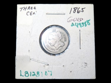 1865 Three Cent Coin, Better Condition, Nice Original Details, Early Obsolete U.S. Coins, United