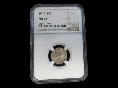 HIGH GRADE 1944 Mercury Dime, MS-65, NGC Slabbed & Graded, Amazing Brilliant Uncirculated Condition,