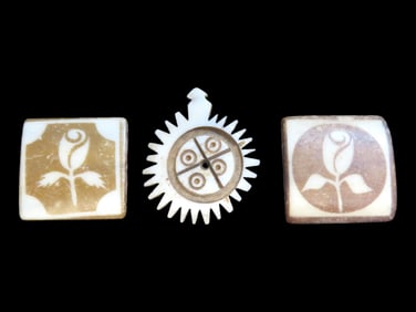 Lot of 3 Antique Effigy Engraved & Painted Bone Pendants, Hand Carved, Africa, Intricate Detailed