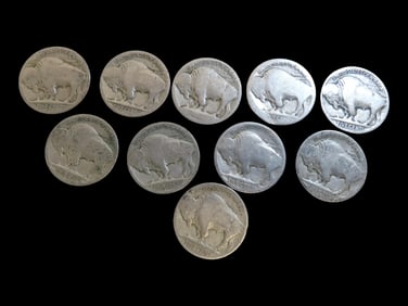 Lot of 10 Buffalo Nickels from 1913-1938, Please View Pictures for Condition