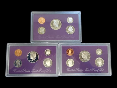 Lot of 3 U.S. Proof Sets, 1991, 1992, 1993. 15 Total Coins all in original Sealed Housings by the