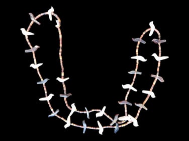 23" Long Zuni Animal Fetish Beaded Necklace with Intricately Carved Birds. Beautiful Example