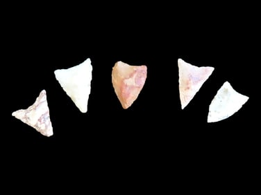 Lot of 5 Choice African Neolithic Triangles, Arrowheads, Sahara Desert, Africa. Bird points, Spear