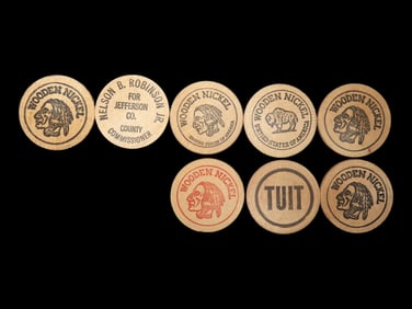 Lot of 10 Antique Wooden nickels, Vintage Advertising