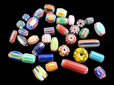 Lot of 35 all different Colorful Trade beads, no 2 the same.