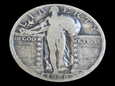 1928 Better Grade Standing Liberty Silver Quarter Dollar, Early U.S. Coins, United States Currency