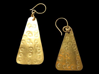 Pair of Antique Decorated Brass Earrings, Africa, African