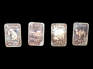 Lot of 4 Mini Solid Silver Bars, 1 Gram Each, Silver Bullion