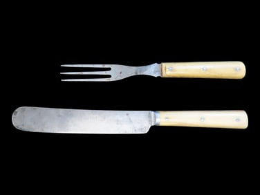 Original Civil War Fork & Knife, bone Handles, Great Wear & Patina. Authentic Period Items