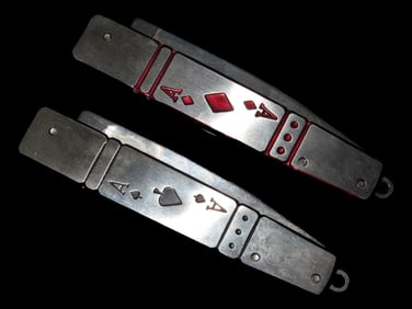 Pair of Poker Player Pocket Knives, Ace of Spades / Diamonds, Single Blade Folding Knife, Un-Used