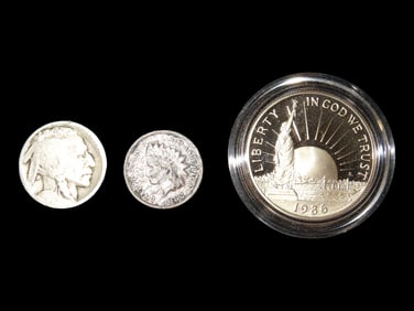 Ellis Island Half Dollar, Indian Cent, & Buffalo Nickel, 1986 Commemorative, BU, UNC, Great Vintage