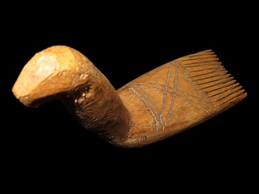 Large Flax Comb, Western Europe, Mid 1800's Primitive Wooden Tool, Artwork. Well Designed Example.