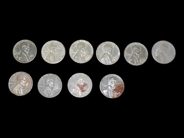 Lot of 10 WW2 Steel Wartime Lincoln Cents from 1943, Wheat Penny, WWII, World War 2 Coins, Only Year
