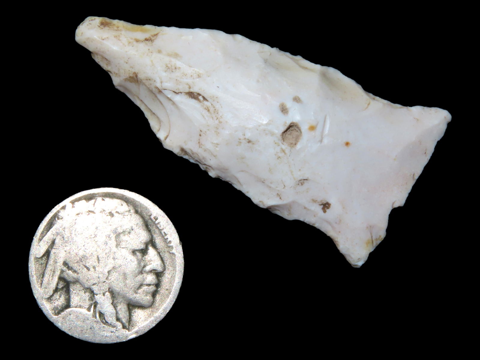 Nice Rice Shallow Side Notch Arrowhead &  Buffalo Nickel, Southern Missouri. (1 of 8)