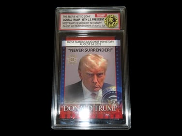 Special Edition President Donald Trump "Never Surrender" Mugshot Card, Baseball Card, Slabbed.