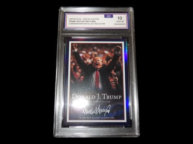 Special Edition President Donald Trump Victory Card, Baseball Card, Graded perfect 10, Slabbed.