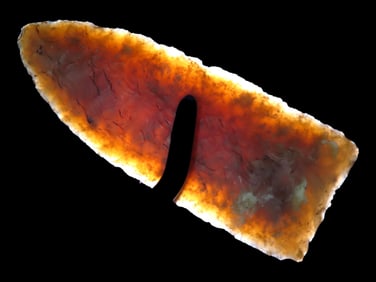 3 1/8" Highly Translucent Browns Valley, Dickey COA, found in Nebraska. Made of Knife River Flint.
