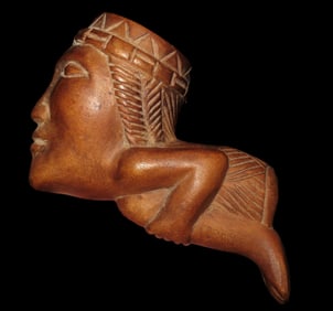 5 1/2" Historic Wooden Human Effigy Pipe