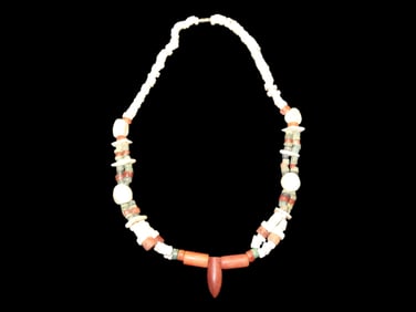 16" Pre Columbian Shell Coral and Stone Necklace