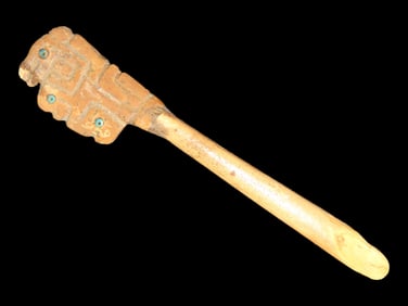 3 3/8" Engraved And Inlaid Pre Columbian Scoop/Spoon