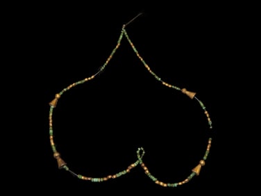 18" Moche Golden and Stone Bead Necklace Pre Columbian