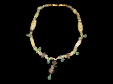 25" Shell Stone Jade and Copper Pre Columbian Peruvian Necklace