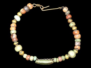 12" Pre-Columbian Jade and Copper Necklace From Peru