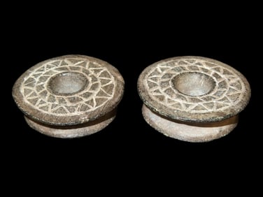 Extremely Rare Pre-Columbian Stone Set of Ear Spools-Each 2 1/8"