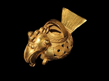 2 5/8'' Pre-Columbian Tairona Tumbaga Bird Pendant- This pendant, crafted from a gold-copper alloy