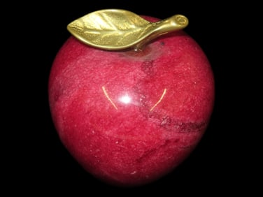 2 1/2" Bright Red Alabaster Apple Paperweight w/Brass Stem, Highly Polished, Wonderful Teachers Gift