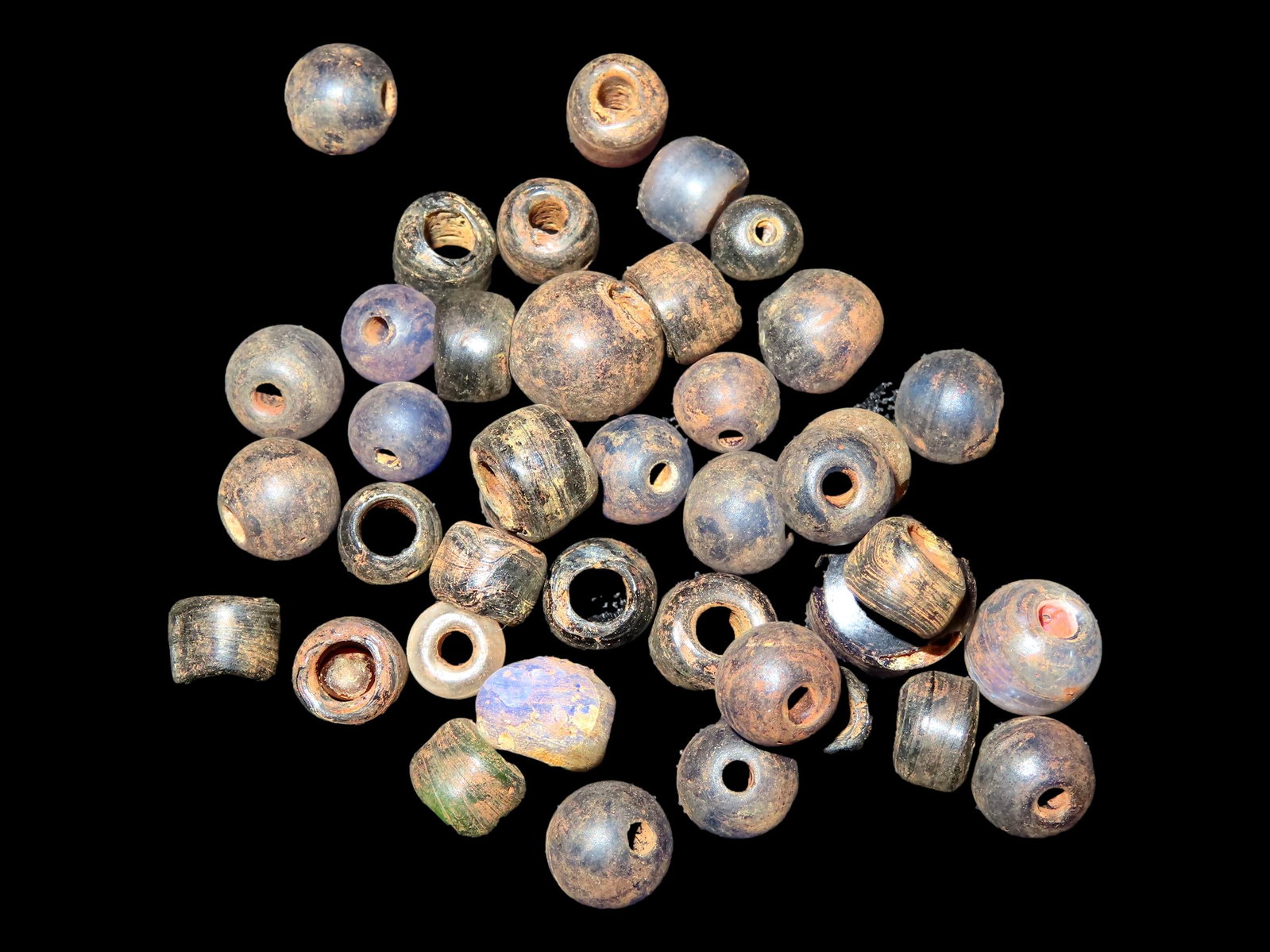 Grouping of Antique Blue Glass Beads: Grouping of Antique Blue Glass Beads