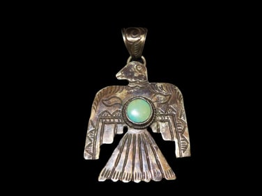 3" Thunderbird Pendant, Native American Style, Silver Metal with Stone Inlay-highly detailed