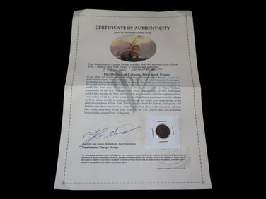 1790 New York Penny- Dutch East India Company with Certificate