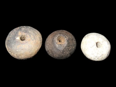 Grouping of 3 Pre Columbian Beads 2 are Pottery 1 is Jade Central America.