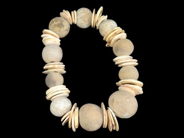 16' Strand of Pre Columbian Pottery Schell Beads Necklace, Guatemala