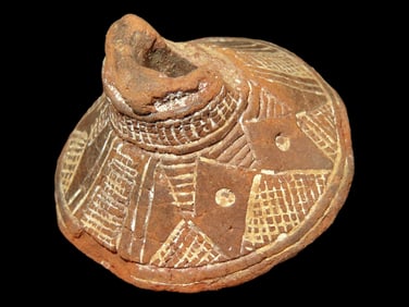 1 9/16' Highly Decorated Pre-Columbian Pottery Whirl Bead