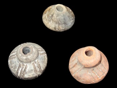 Group of Decorated Pre-Columbian Manabi Pottery Effigy Beads, Ecuador, Dated 600-500 BCE