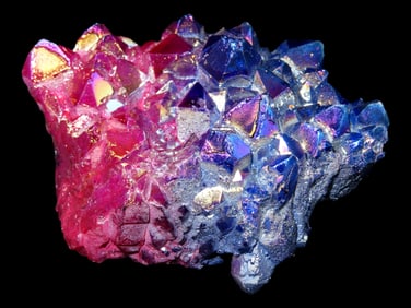 222 Gram Quartz Crystal Cluster Formation Coated in Titanium Geode Specimen, Pink/Blue Color