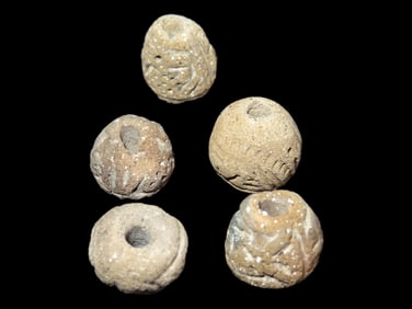 Group of Decorated Effigy Beads, Pre-Columbian Ecuador, Manabi Culture, 500 BCE 500 CE
