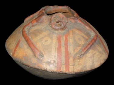 3' X 4 1/4' Human Spider Effigy Pre-Columbian Pottery Pot, Mexico